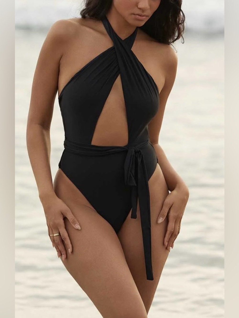 ‼️DELETING 5/11‼️PQ swim Alex black halter cutout backless swimsuit NWT SZ M
